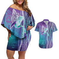Suicide Prevention Awareness Couples Matching Off Shoulder Short Dress and Hawaiian Shirt Maile Pikake Lokelani Crown Flower Lei Inspired LT9 Multicolor - Polynesian Pride