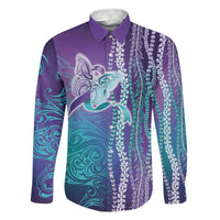 Suicide Prevention Awareness Family Matching Off Shoulder Short Dress and Hawaiian Shirt Maile Pikake Lokelani Crown Flower Lei Inspired LT9 Dad's Shirt - Long Sleeve Multicolor - Polynesian Pride