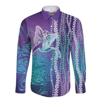 Suicide Prevention Awareness Long Sleeve Button Shirt Maile Pikake Lokelani Crown Flower Lei Inspired