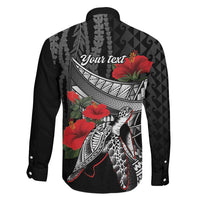 Hawaiian Honu Personalized Family Matching Long Sleeve Bodycon Dress and Hawaiian Shirt Black Tribal Hook Pattern