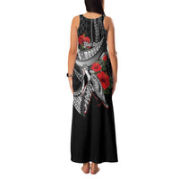 Hawaiian Honu Personalized Family Matching Tank Maxi Dress and Hawaiian Shirt Black Tribal Hook Pattern