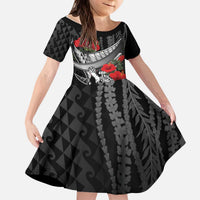 Hawaiian Honu Personalized Kid Short Sleeve Dress Black Tribal Hook Pattern
