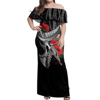 Hawaiian Honu Personalized Off Shoulder Maxi Dress Black Tribal Hook Pattern