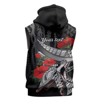 Hawaiian Honu Personalized Sleeveless Zip Hoodie Black Tribal Hook Pattern