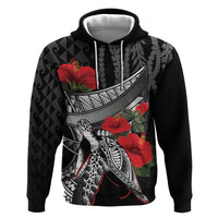 Hawaiian Honu Personalized Zip Hoodie Black Tribal Hook Pattern