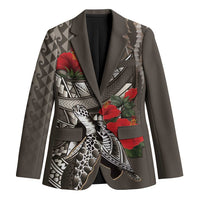 Hawaiian Honu Personalized Blazer Mocha Mousse Hibiscus Tribal Hook Pattern
