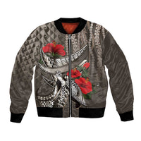 Hawaiian Honu Personalized Bomber Jacket Mocha Mousse Hibiscus Tribal Hook Pattern