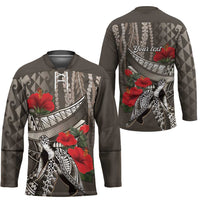 Hawaiian Honu Personalized Hockey Jersey Mocha Mousse Hibiscus Tribal Hook Pattern
