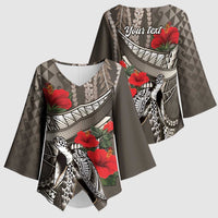 Hawaiian Honu Personalized Kimono Sleeve Blouse Mocha Mousse Hibiscus Tribal Hook Pattern