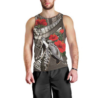 Hawaiian Honu Personalized Men Tank Top Mocha Mousse Hibiscus Tribal Hook Pattern