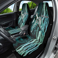 Hawaiian Honu Personalized Car Seat Cover Dark Cyan Maile Pikake Flower Lei Inspired