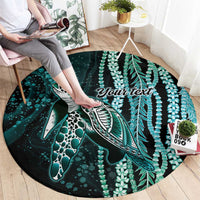 Hawaiian Honu Personalized Round Carpet Dark Cyan Maile Pikake Flower Lei Inspired
