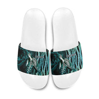 Hawaiian Honu Personalized Slide Sandals Dark Cyan Maile Pikake Flower Lei Inspired