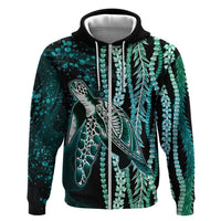 Hawaiian Honu Personalized Zip Hoodie Dark Cyan Maile Pikake Flower Lei Inspired