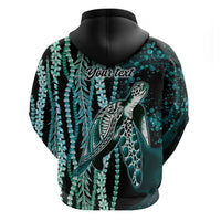 Hawaiian Honu Personalized Zip Hoodie Dark Cyan Maile Pikake Flower Lei Inspired