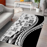 Black Hawaiian Quilt Pattern Area Rug Mixed Polynesian Tribal Arty