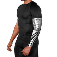 Black Hawaiian Quilt Pattern Arm Sleeves Mixed Polynesian Tribal Arty - Polynesian Pride