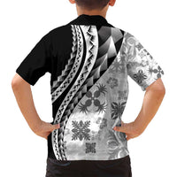 Black Hawaiian Quilt Pattern Family Matching Off Shoulder Maxi Dress and Hawaiian Shirt Mixed Polynesian Tribal Arty