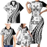 Black Hawaiian Quilt Pattern Family Matching Short Sleeve Bodycon Dress and Hawaiian Shirt Mixed Polynesian Tribal Arty LT9 - Polynesian Pride