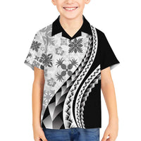 Black Hawaiian Quilt Pattern Family Matching Short Sleeve Bodycon Dress and Hawaiian Shirt Mixed Polynesian Tribal Arty LT9 Son's Shirt Black - Polynesian Pride