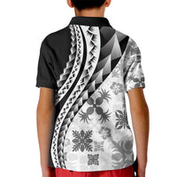 Black Hawaiian Quilt Pattern Kid Polo Shirt Mixed Polynesian Tribal Arty