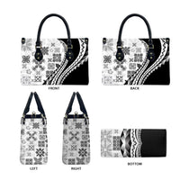 Black Hawaiian Quilt Pattern Leather Bag Mixed Polynesian Tribal Arty - Polynesian Pride