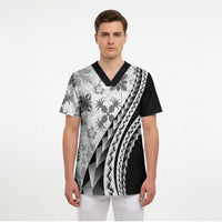 Black Hawaiian Quilt Pattern Scrub Top Mixed Polynesian Tribal Arty - Polynesian Pride