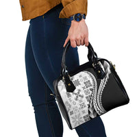 Black Hawaiian Quilt Pattern Shoulder Handbag Mixed Polynesian Tribal Arty