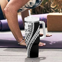 Black Hawaiian Quilt Pattern Tumbler With Handle Mixed Polynesian Tribal Arty