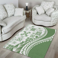 Green Hawaiian Quilt Pattern Area Rug Mixed Polynesian Tribal Arty