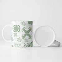 Green Hawaiian Quilt Pattern Ceramic Mug Mixed Polynesian Tribal Arty - Polynesian Pride