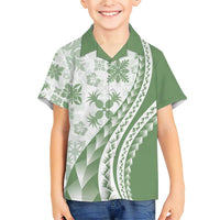 Green Hawaiian Quilt Pattern Family Matching Short Sleeve Bodycon Dress and Hawaiian Shirt Mixed Polynesian Tribal Arty LT9 Son's Shirt Green - Polynesian Pride