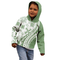 Green Hawaiian Quilt Pattern Kid Hoodie Mixed Polynesian Tribal Arty
