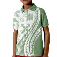 Green Hawaiian Quilt Pattern Kid Polo Shirt Mixed Polynesian Tribal Arty