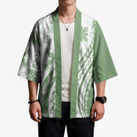 Green Hawaiian Quilt Pattern Kimono Mixed Polynesian Tribal Arty - Polynesian Pride