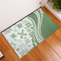 Green Hawaiian Quilt Pattern Rubber Doormat Mixed Polynesian Tribal Arty