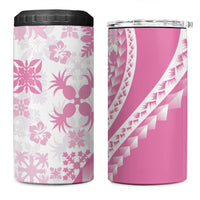 Pink Hawaiian Quilt Pattern 4 in 1 Can Cooler Tumbler Mixed Polynesian Tribal Arty
