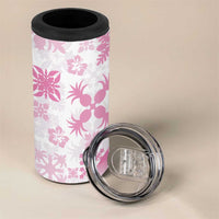 Pink Hawaiian Quilt Pattern 4 in 1 Can Cooler Tumbler Mixed Polynesian Tribal Arty