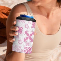 Pink Hawaiian Quilt Pattern 4 in 1 Can Cooler Tumbler Mixed Polynesian Tribal Arty