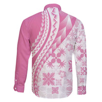 Pink Hawaiian Quilt Pattern Family Matching Off The Shoulder Long Sleeve Dress and Hawaiian Shirt Mixed Polynesian Tribal Arty