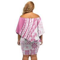 Pink Hawaiian Quilt Pattern Family Matching Off Shoulder Short Dress and Hawaiian Shirt Mixed Polynesian Tribal Arty
