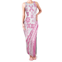 Pink Hawaiian Quilt Pattern Family Matching Tank Maxi Dress and Hawaiian Shirt Mixed Polynesian Tribal Arty