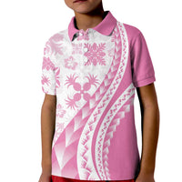 Pink Hawaiian Quilt Pattern Kid Polo Shirt Mixed Polynesian Tribal Arty