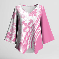 Pink Hawaiian Quilt Pattern Kimono Sleeve Blouse Mixed Polynesian Tribal Arty - Polynesian Pride