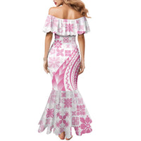 Pink Hawaiian Quilt Pattern Mermaid Dress Mixed Polynesian Tribal Arty