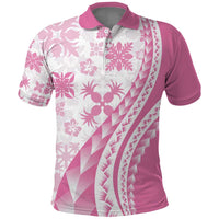 Pink Hawaiian Quilt Pattern Polo Shirt Mixed Polynesian Tribal Arty