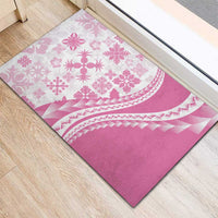 Pink Hawaiian Quilt Pattern Rubber Doormat Mixed Polynesian Tribal Arty