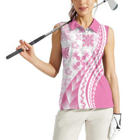 Pink Hawaiian Quilt Pattern Women Sleeveless Polo Shirt Mixed Polynesian Tribal Arty