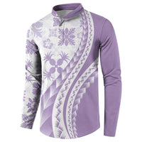 Purple Hawaiian Quilt Pattern Button Sweatshirt Mixed Polynesian Tribal Arty