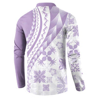Purple Hawaiian Quilt Pattern Button Sweatshirt Mixed Polynesian Tribal Arty